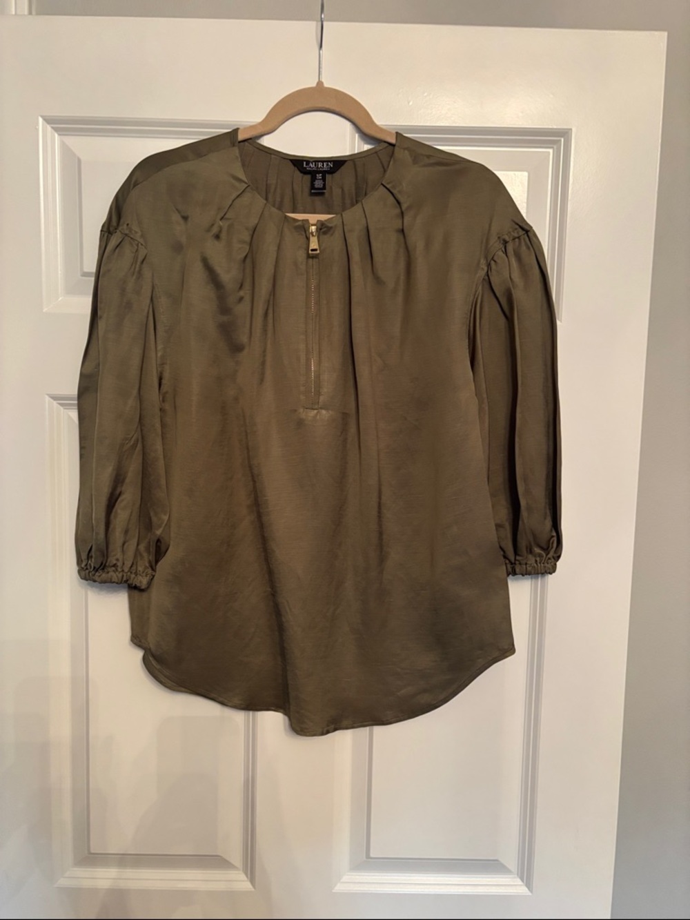 Lauren Ralph Lauren Olive Green Zip-Front Blouse